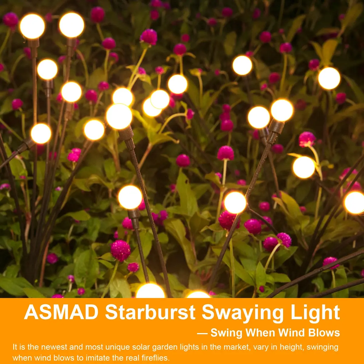 ASMAD Solar Lights Outdoor 6 Pack-48 LEDs | Flexible Firefly Garden Decor with IP65 Waterproof (2.27kg, 48 LEDs, Warm White) - view 7