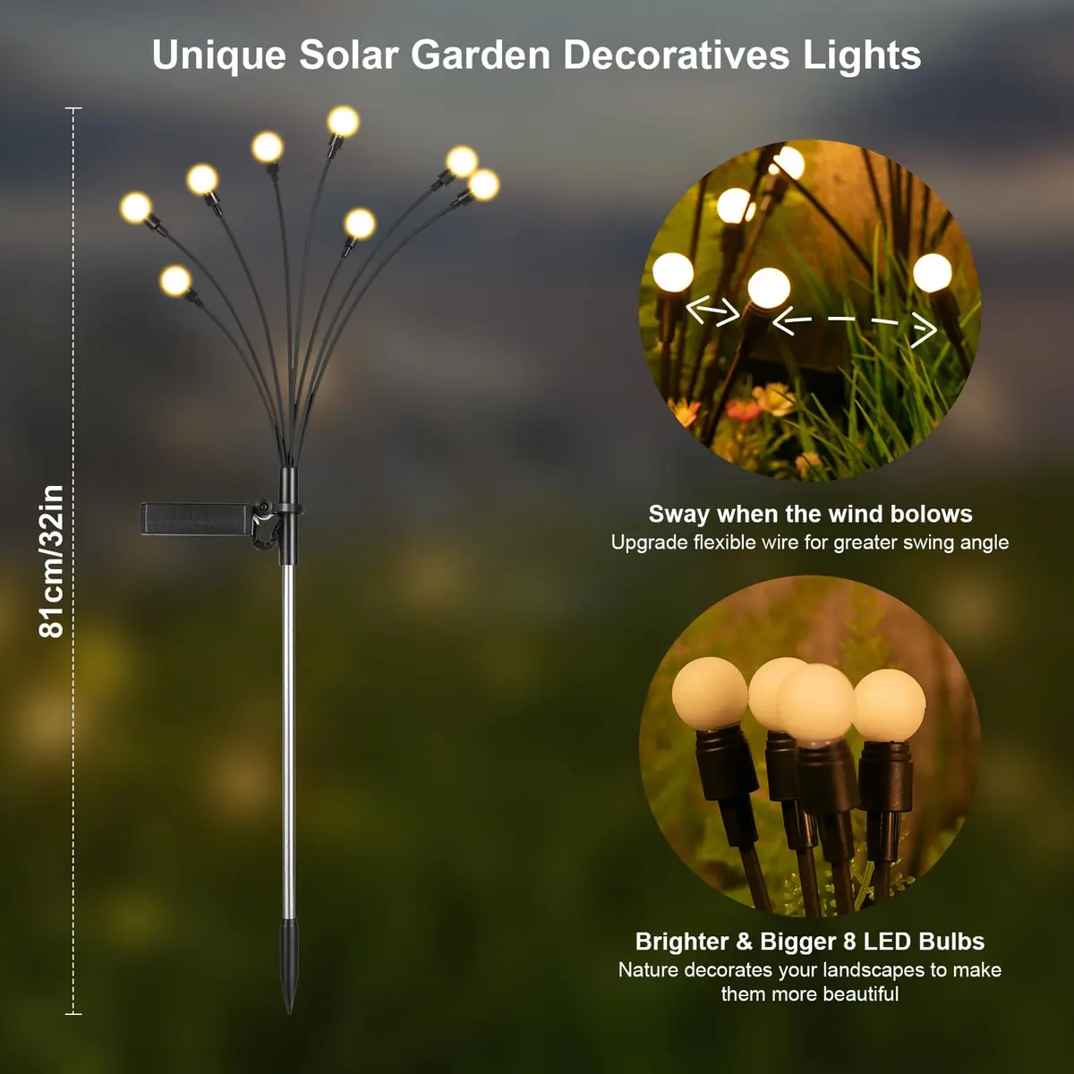 ASMAD Solar Lights Outdoor 6 Pack-48 LEDs | Flexible Firefly Garden Decor with IP65 Waterproof (2.27kg, 48 LEDs, Warm White) - view 4