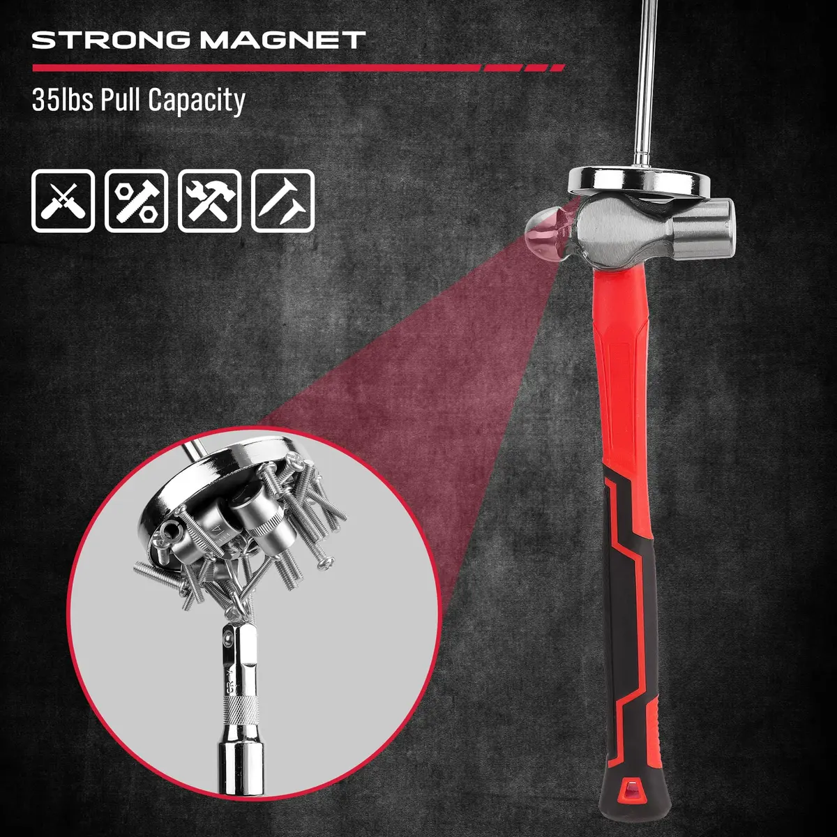 SEDY Telescoping Magnetic Sweeper Pickup Tool 35LB Pull Capacity 9" to 34" | Heavy Duty Magnetic Tool for Nails, Screws, and Metal Parts - view 2