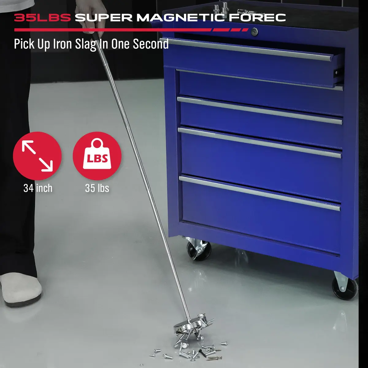 SEDY Telescoping Magnetic Sweeper Pickup Tool 35LB Pull Capacity 9" to 34" | Heavy Duty Magnetic Tool for Nails, Screws, and Metal Parts - view 3