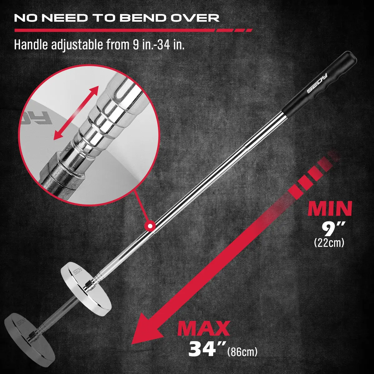 SEDY Telescoping Magnetic Sweeper Pickup Tool 35LB Pull Capacity 9" to 34" | Heavy Duty Magnetic Tool for Nails, Screws, and Metal Parts - view 4