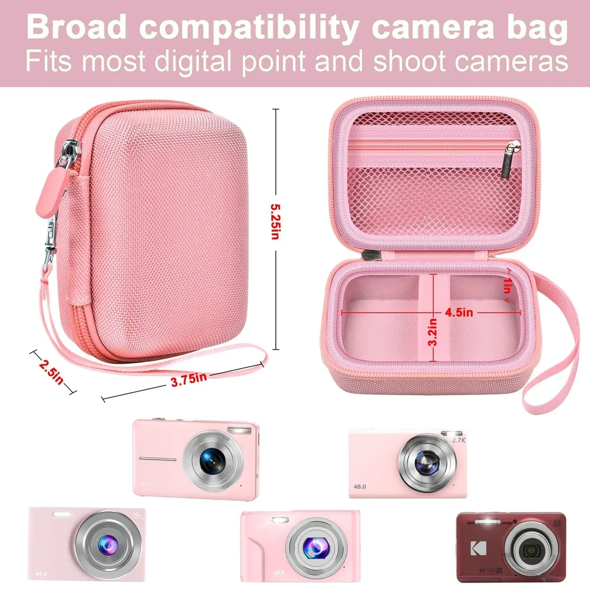 ALKOO Pink Digital Camera Case for Compact Cameras | Fits 5.25x3.75x2.5 Inches - view 3