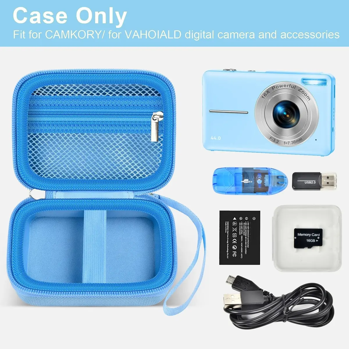 ALKOO Blue Camera Case for Compact Digital Cameras | Fits Kodak Pixpro, Camkory, Mini Cameras (13.3cm x 9.5cm x 6.3cm) - view 2