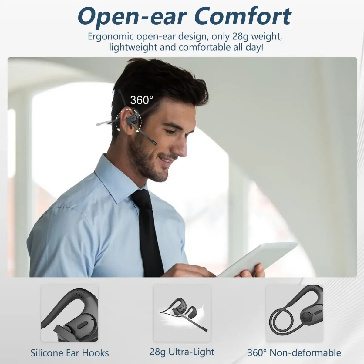BANIGIPA Open Ear Wireless Bluetooth Headphones with Detachable Boom Mic & 12-Hour Battery | Bluetooth 5.4, IPX5 Waterproof, Dual Connection - view 2