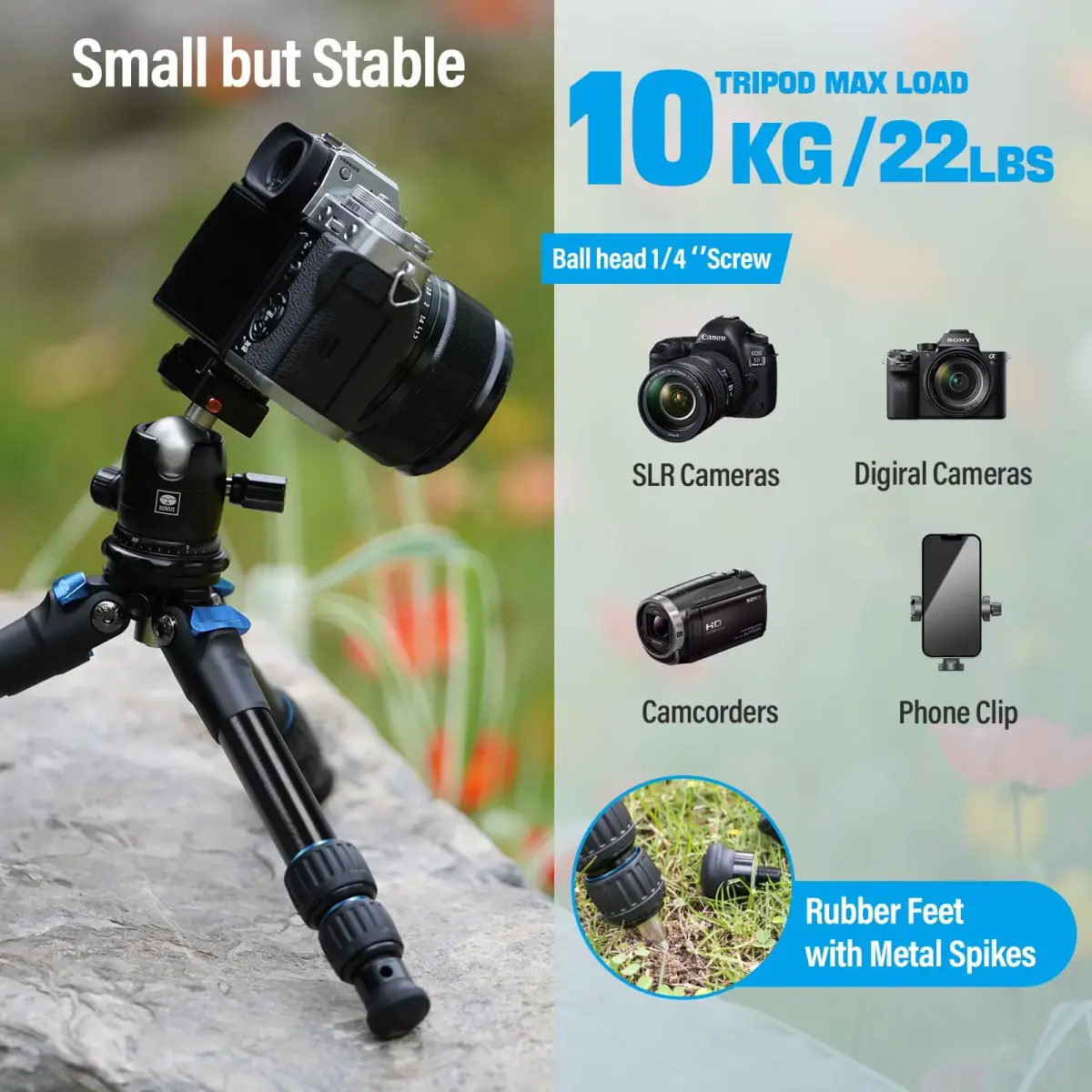 Sirui AM-203 Aluminum Mini Travel Tripod with B00K Ball Head 42cm (16.7") | Lightweight & Portable for DSLR/Mirrorless Cameras - view 5