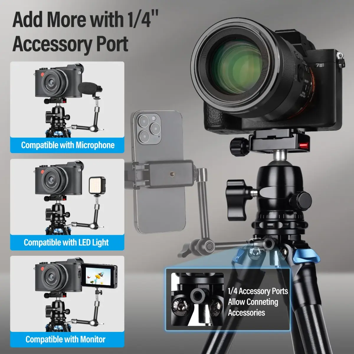 Sirui AM-203 Aluminum Mini Travel Tripod with B00K Ball Head 42cm (16.7") | Lightweight & Portable for DSLR/Mirrorless Cameras - view 6
