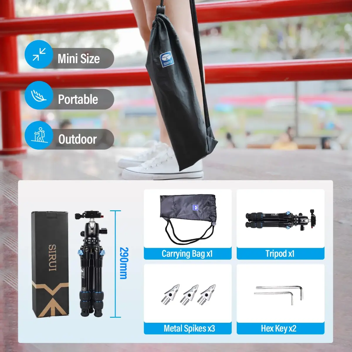 Sirui AM-203 Aluminum Mini Travel Tripod with B00K Ball Head 42cm (16.7") | Lightweight & Portable for DSLR/Mirrorless Cameras - view 8