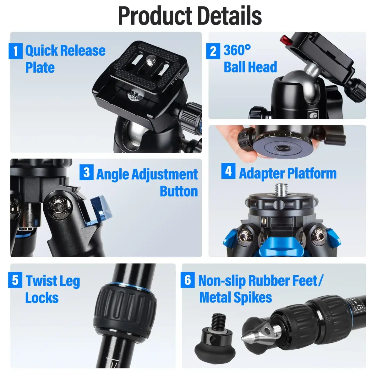 Sirui AM-203 Aluminum Mini Travel Tripod with B00K Ball Head 42cm (16.7") | Lightweight & Portable for DSLR/Mirrorless Cameras - view 9