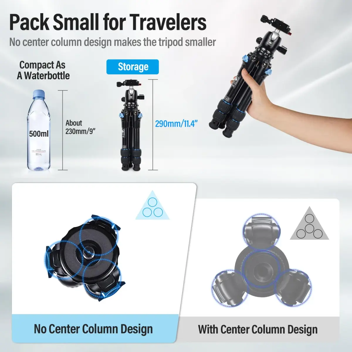 Sirui AM-203 Aluminum Mini Travel Tripod with B00K Ball Head 42cm (16.7") | Lightweight & Portable for DSLR/Mirrorless Cameras - view 2