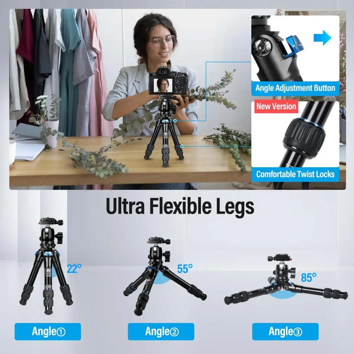 Sirui AM-203 Aluminum Mini Travel Tripod with B00K Ball Head 42cm (16.7") | Lightweight & Portable for DSLR/Mirrorless Cameras - view 3