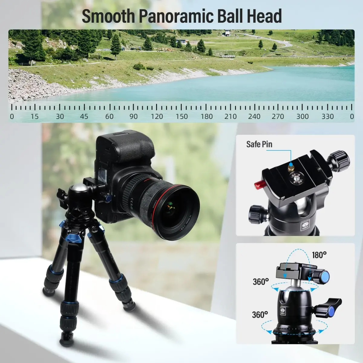 Sirui AM-203 Aluminum Mini Travel Tripod with B00K Ball Head 42cm (16.7") | Lightweight & Portable for DSLR/Mirrorless Cameras - view 4