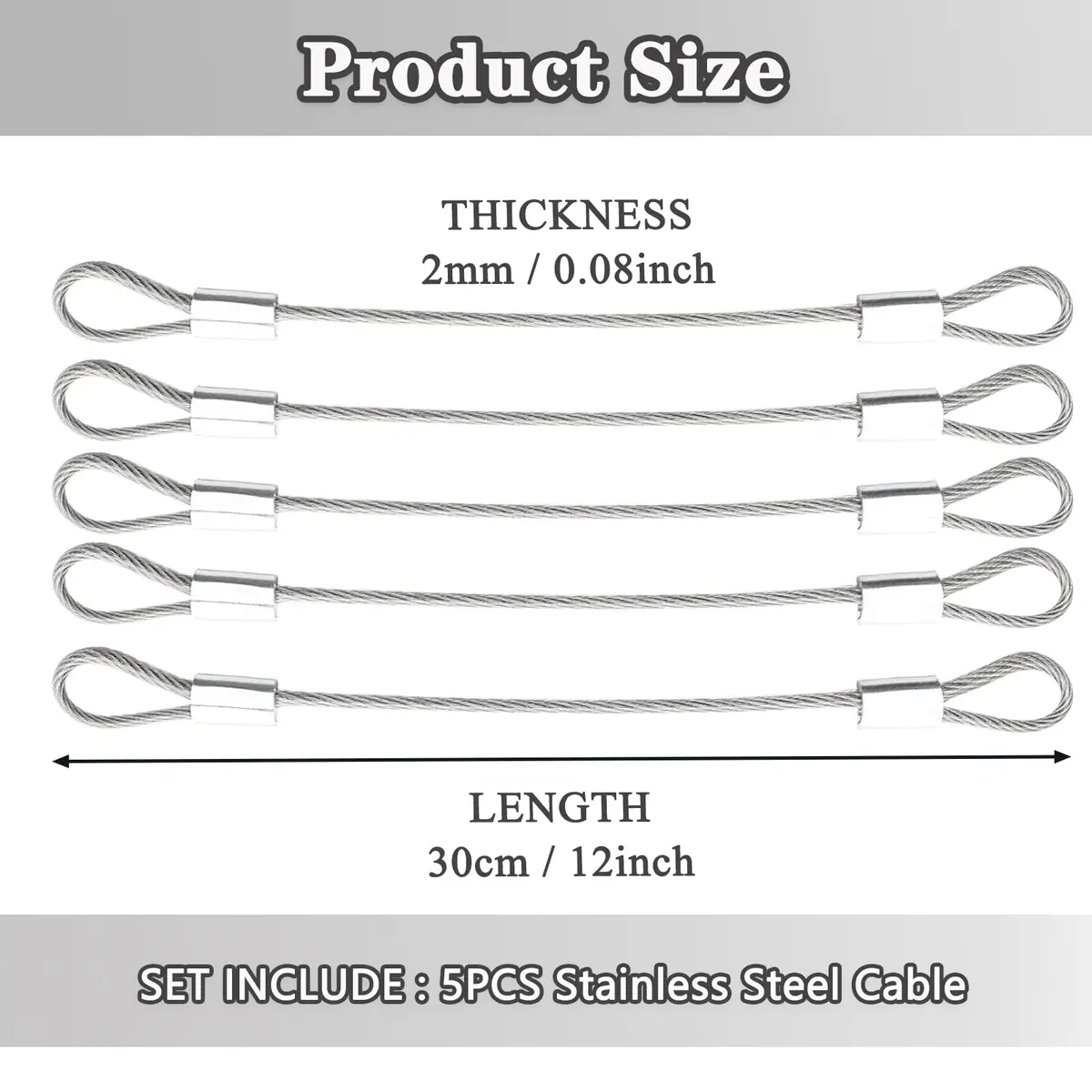PUSNMI Stainless Steel Cable with Loops | Vinyl Coated Wire Rope for Security & Hanging Light-Weight Items - view 2