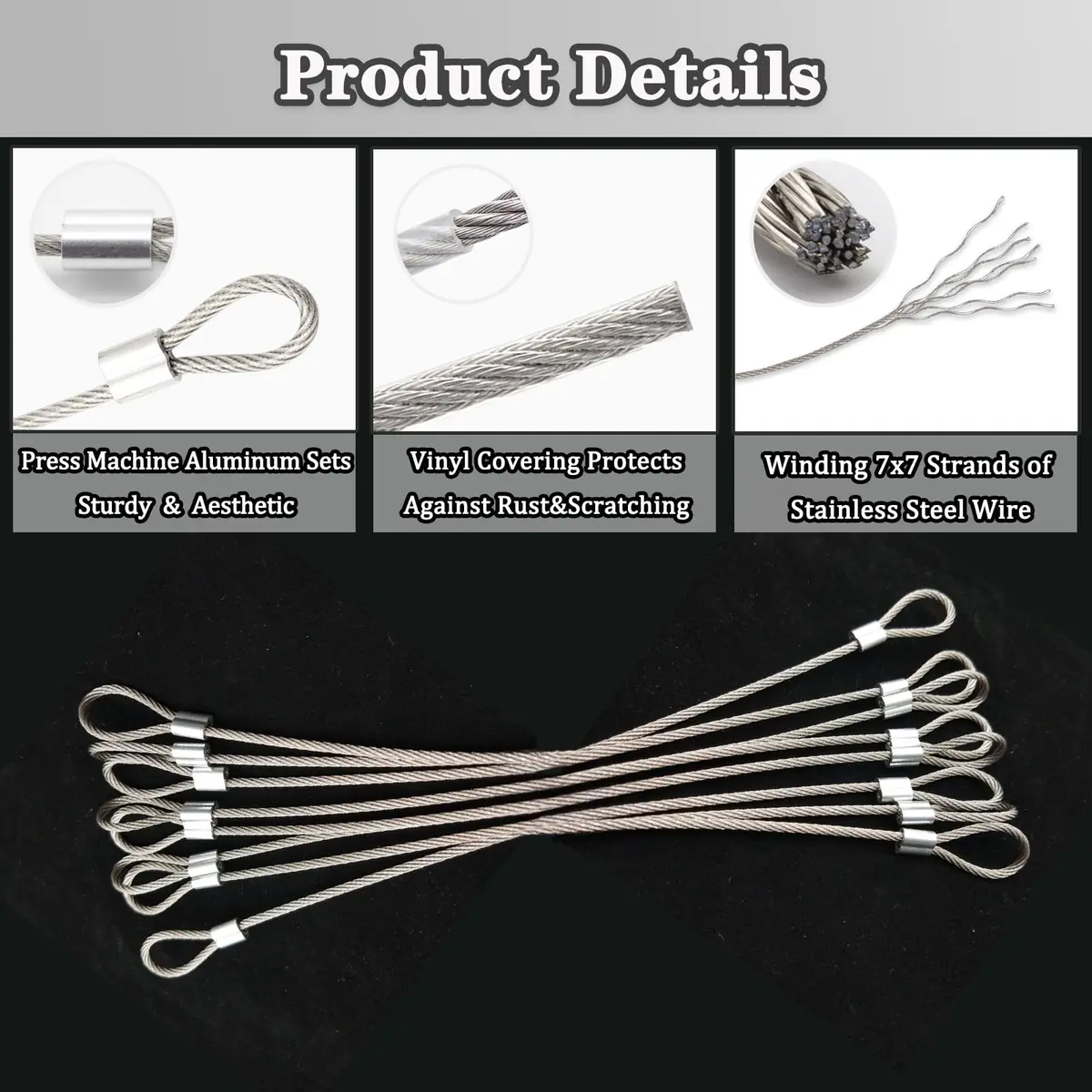 PUSNMI Stainless Steel Cable with Loops | Vinyl Coated Wire Rope for Security & Hanging Light-Weight Items - view 3