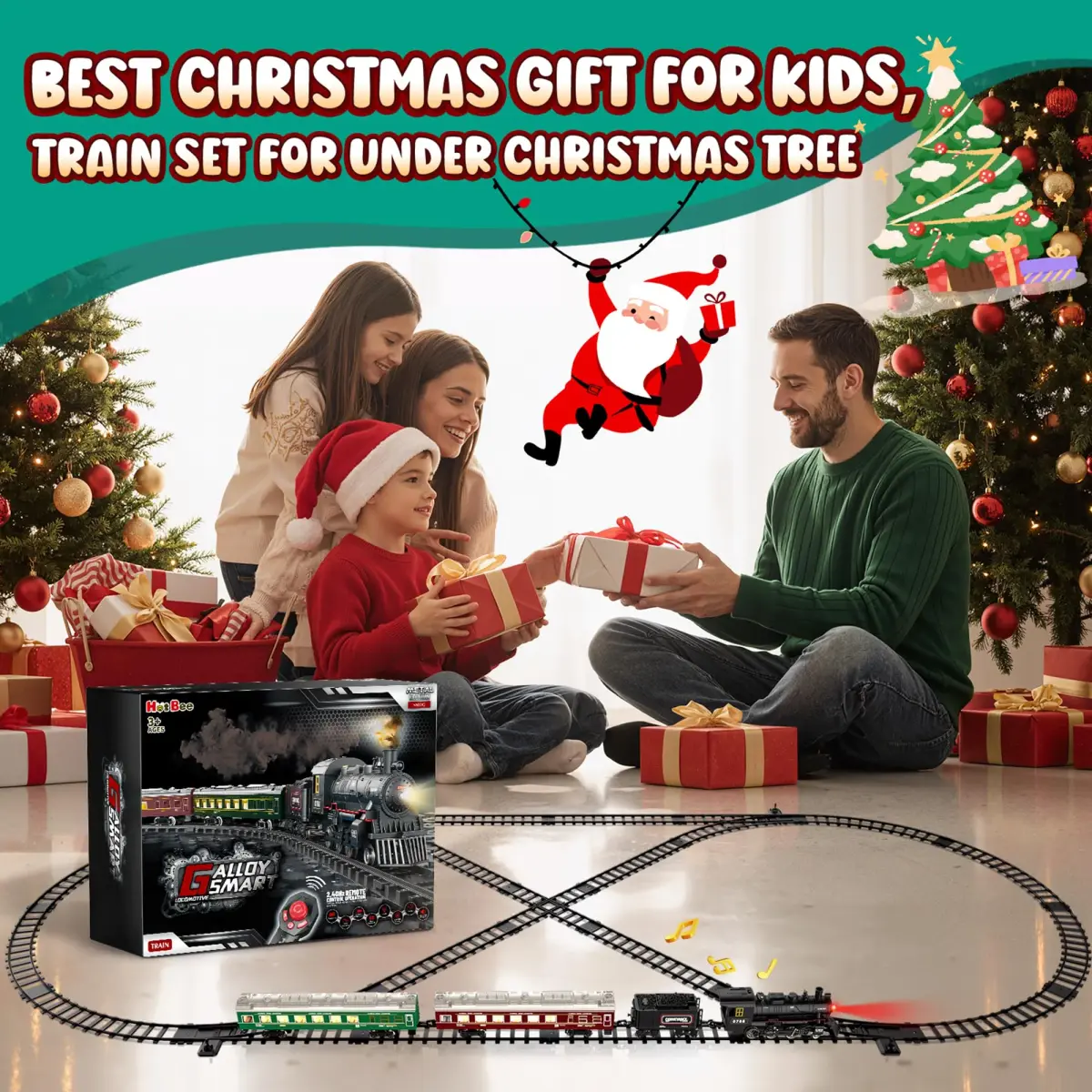 Hot Bee Remote Control Train Set with Smoke, Lights & Sound | Alloy Locomotive & Carriages, 14+ Track Pieces - view 7