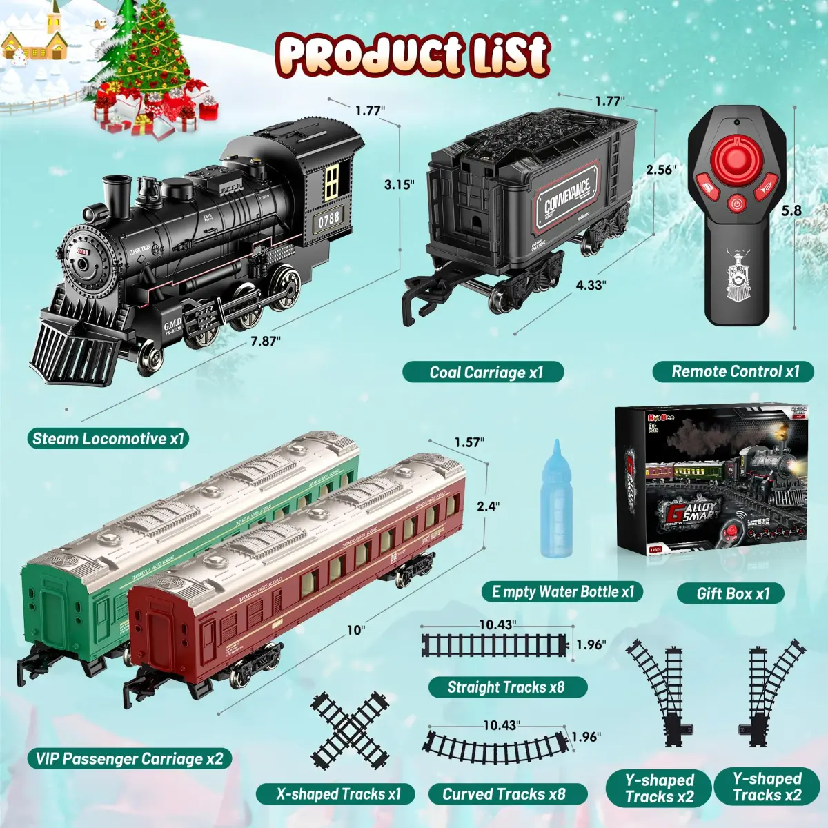Hot Bee Remote Control Train Set with Smoke, Lights & Sound | Alloy Locomotive & Carriages, 14+ Track Pieces - view 8