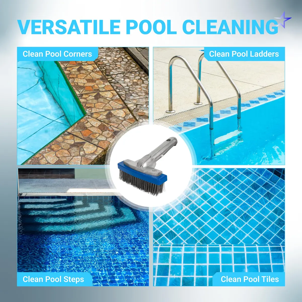 BlueStars 5in Pool Brush with Stainless Steel Bristle Wire & Aluminum | Heavy Duty Pool Cleaning Tool - view 6