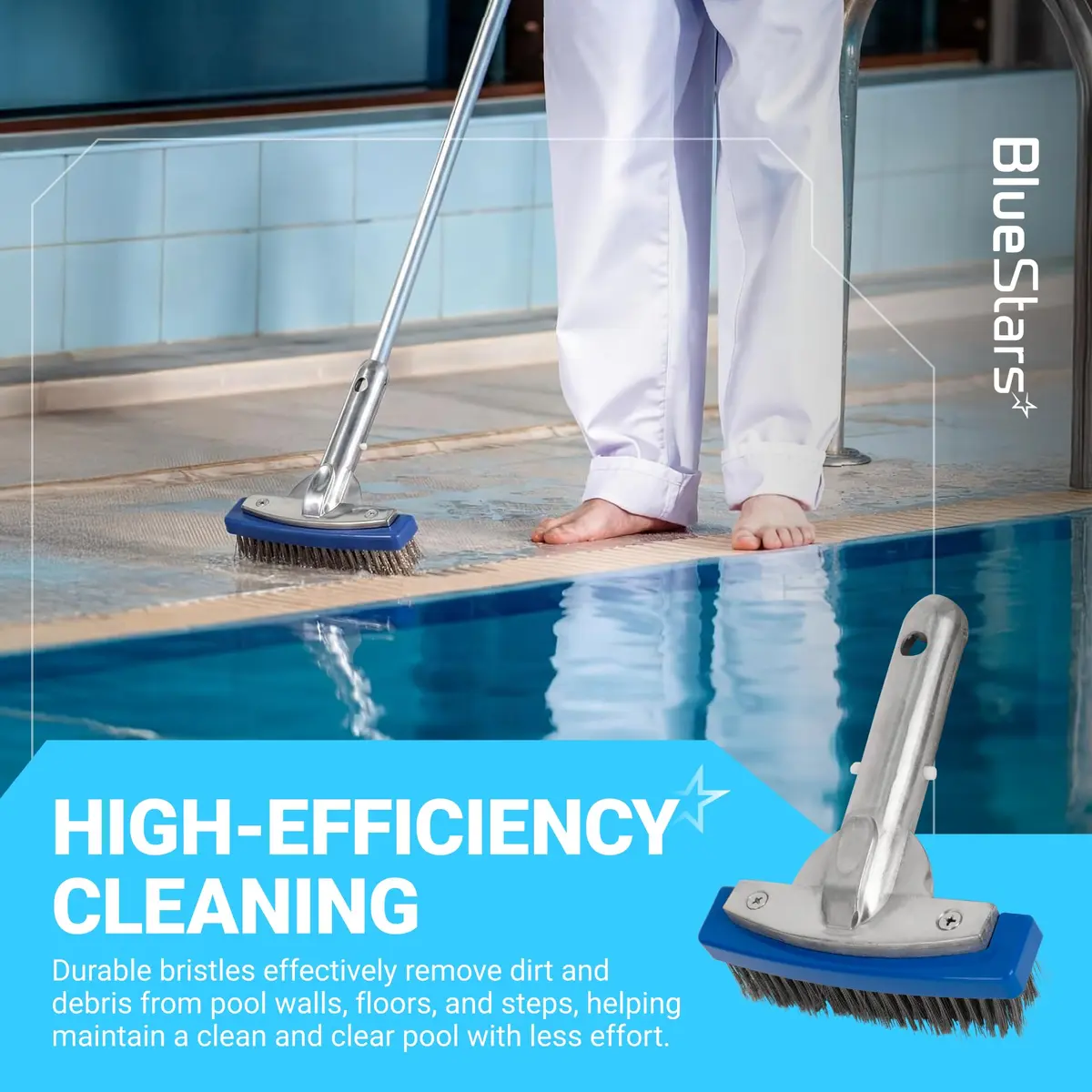 BlueStars 5in Pool Brush with Stainless Steel Bristle Wire & Aluminum | Heavy Duty Pool Cleaning Tool - view 7