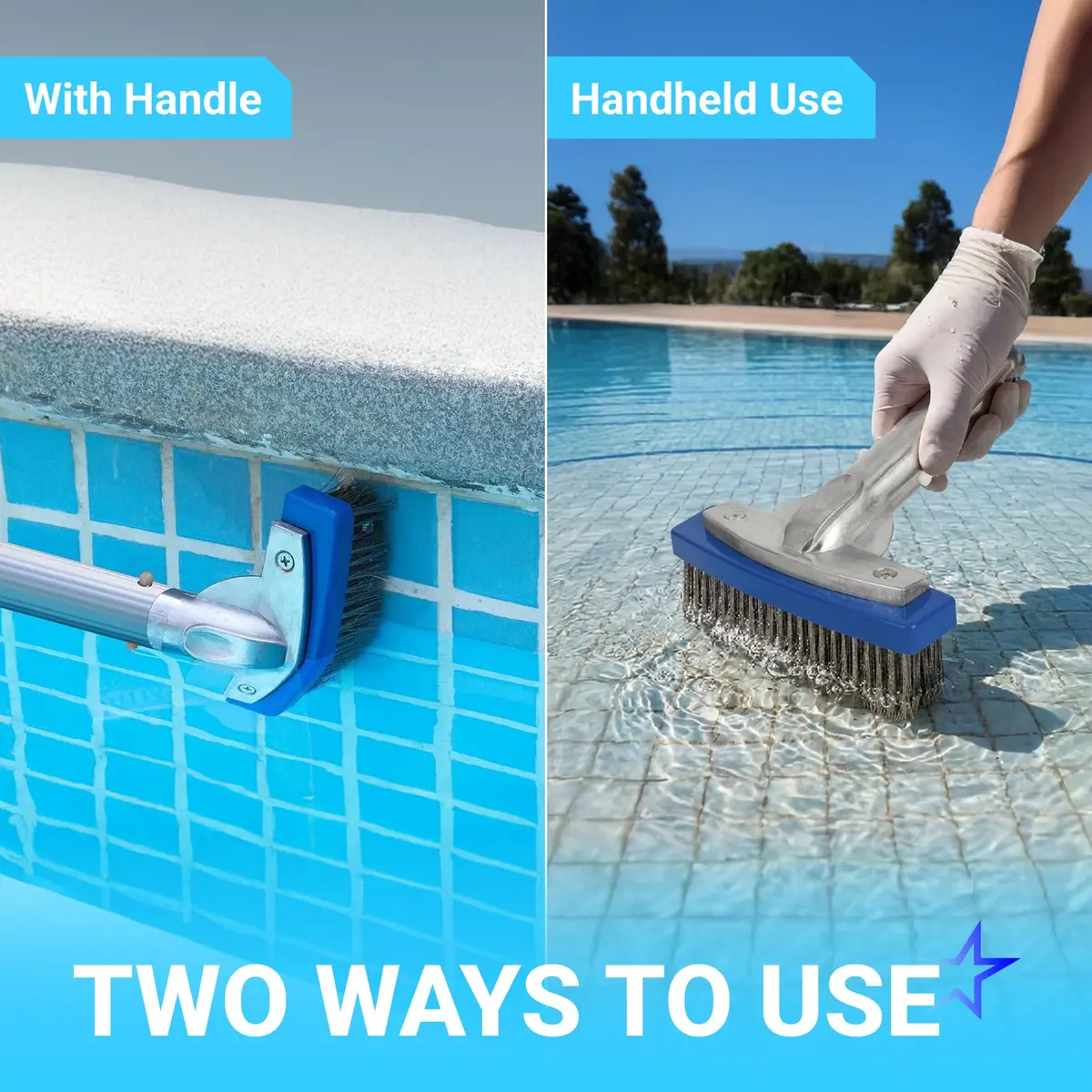 BlueStars 5in Pool Brush with Stainless Steel Bristle Wire & Aluminum | Heavy Duty Pool Cleaning Tool - view 9