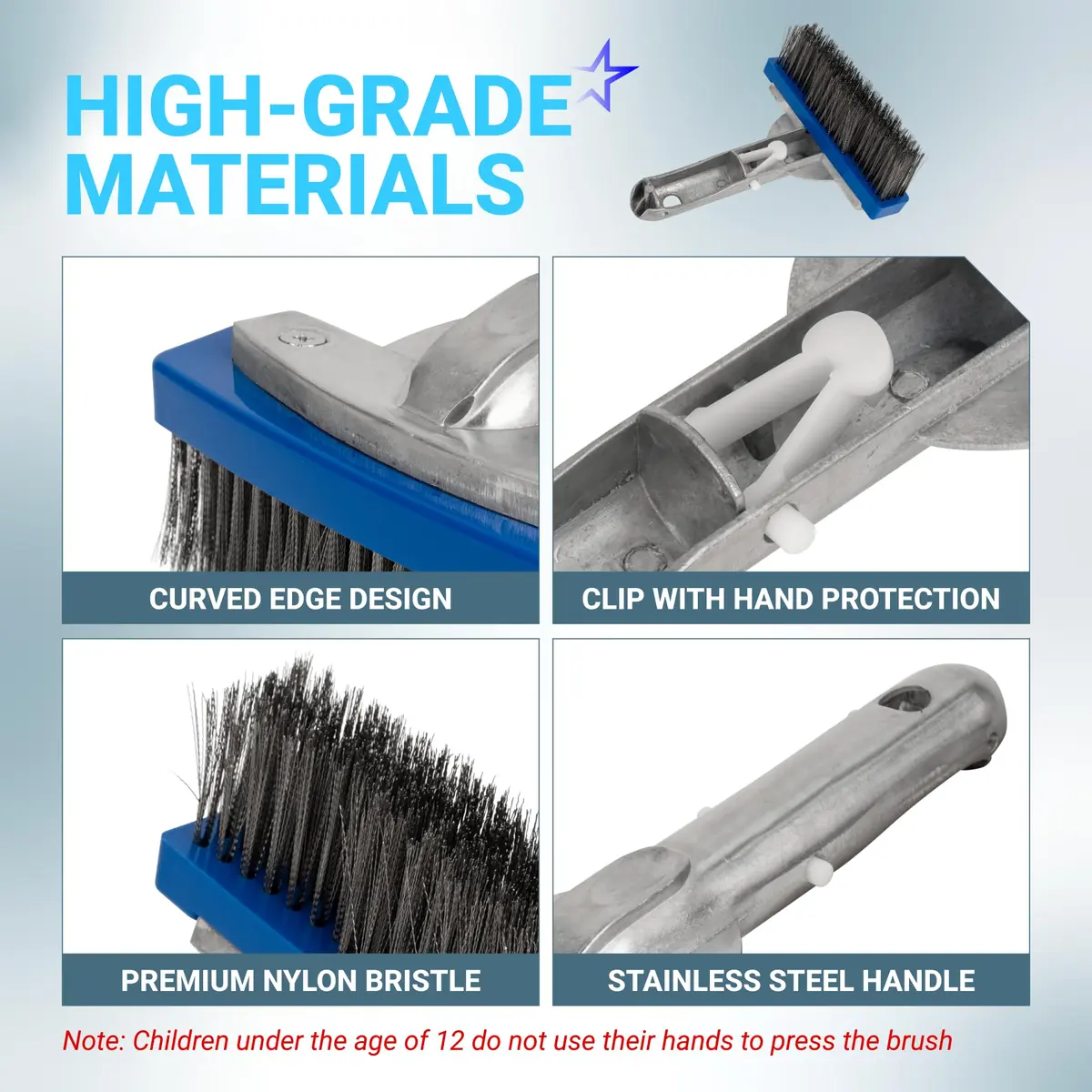 BlueStars 5in Pool Brush with Stainless Steel Bristle Wire & Aluminum | Heavy Duty Pool Cleaning Tool - view 3