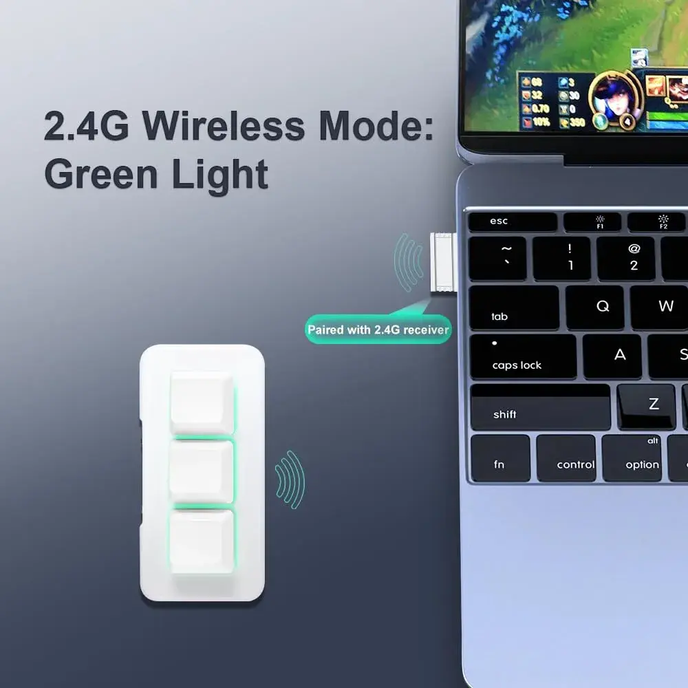 PCsensor MK321G-WH 3-Key Mini Keypad 2.4G Wireless Mechanical Keyboard with RGB LED | Programmable Hot Key for Gaming & Office - view 5