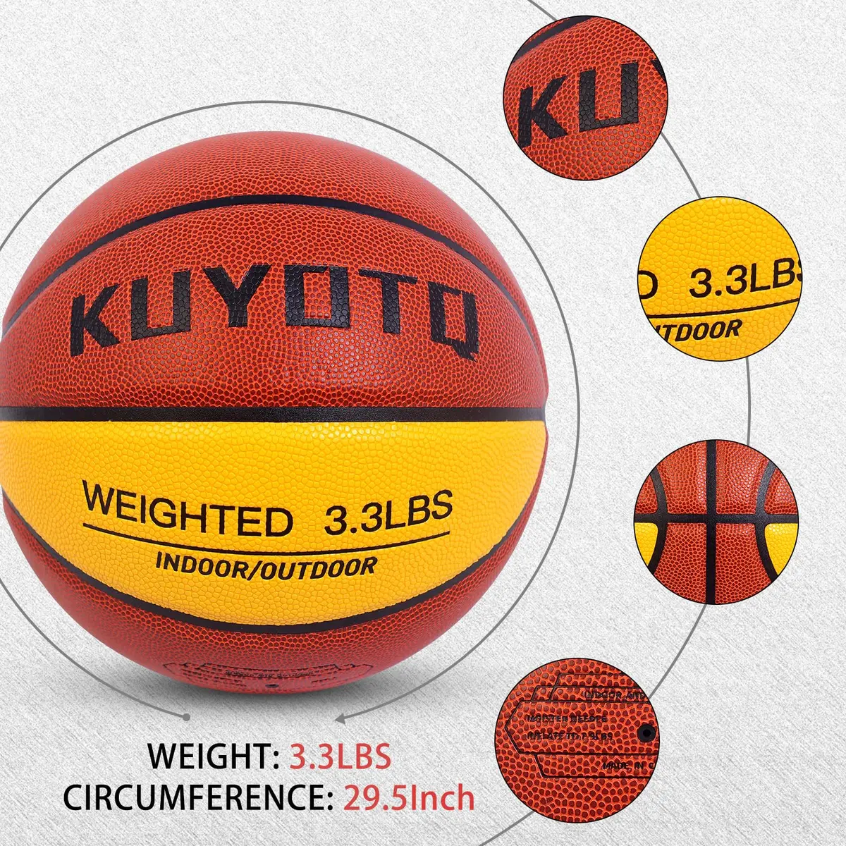 KUYOTQ Weighted Basketball Size 7 (1.5kg / 3.3lbs) | Official Size Trainer for Enhanced Dribbling & Control - view 6