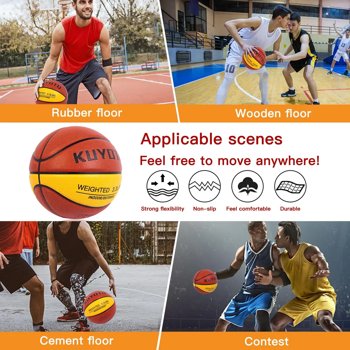 KUYOTQ Weighted Basketball Size 7 (1.5kg / 3.3lbs) | Official Size Trainer for Enhanced Dribbling & Control - view 7