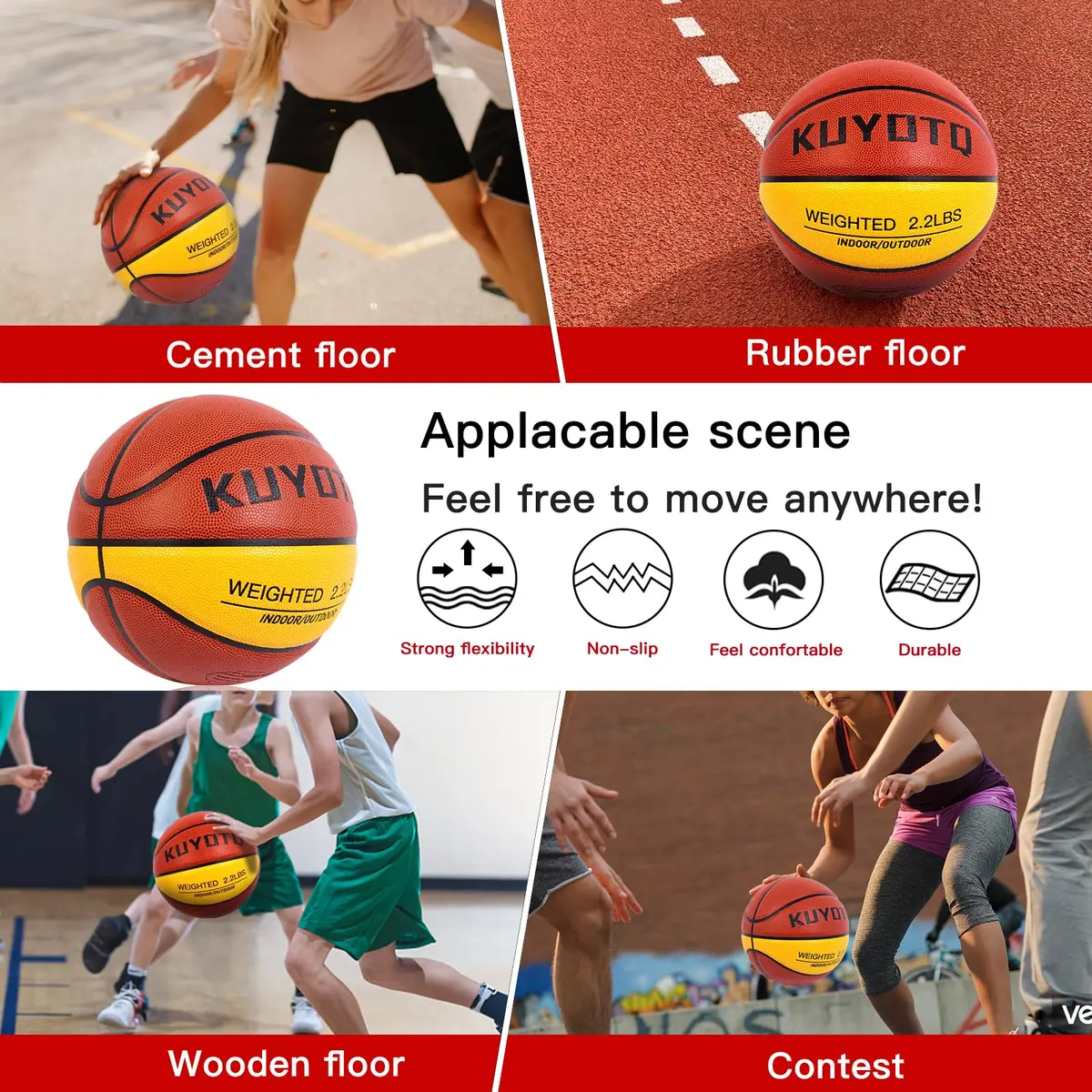 KUYOTQ 2.2lbs Weighted Training Basketball Size 6 (1.0kg) | Improve Ball Handling Dribbling - view 5