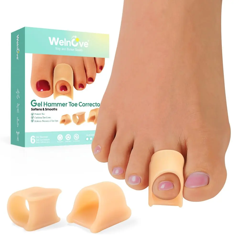 Welnove Hammertoe Corrector - 6 Pack Toe Splints - Soft Gel Toe Straighteners - Realign Bent, Curled, Crooked, Claw, Hammer Toes - Corrector for Men and Women, Large (Beige), FSA or HSA Eligible - main product image
