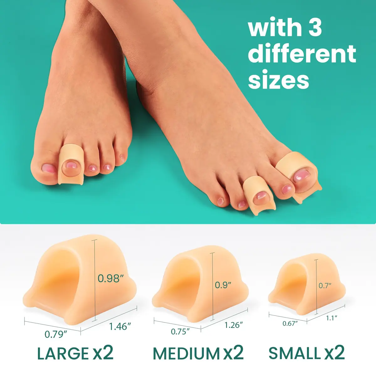 Welnove Hammertoe Corrector - 6 Pack Toe Splints - Soft Gel Toe Straighteners - Realign Bent, Curled, Crooked, Claw, Hammer Toes - Corrector for Men and Women, Large (Beige), FSA or HSA Eligible - view 3