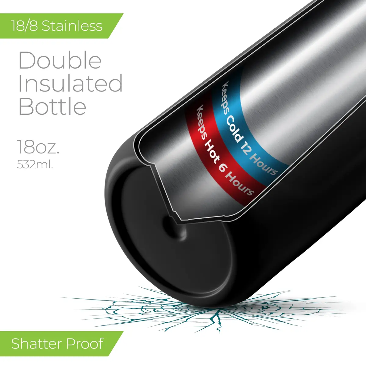 SIPX 18 oz Premium Stainless Steel Water Bottle with Straw Lid | Triple Insulated, Leakproof & BPA-Free - view 2