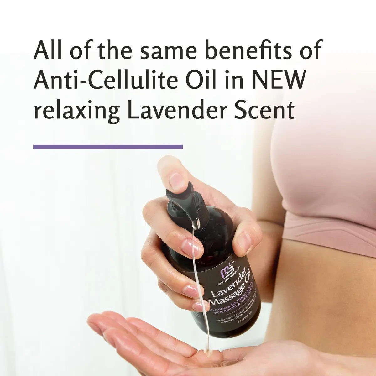 M3 Naturals Lavender Sensual Massage Oil 242ml (8 fl oz) | Calms Mind & Body with Collagen & Stem Cells - view 5