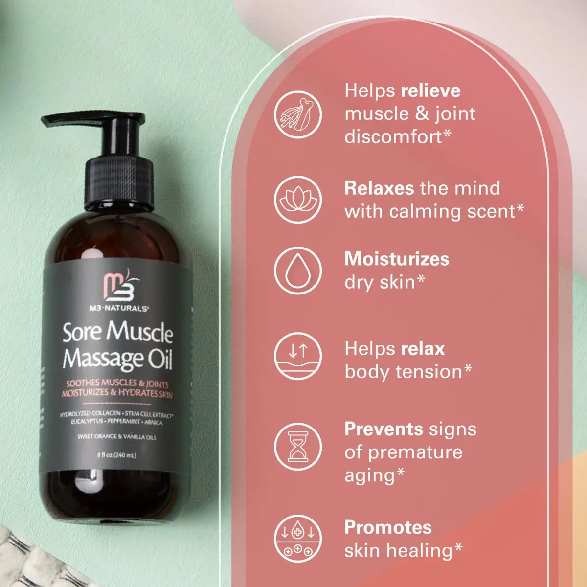 M3 Naturals Arnica Massage Oil 245ml (8 fl oz) | Soothes Muscles & Firms Skin - view 6