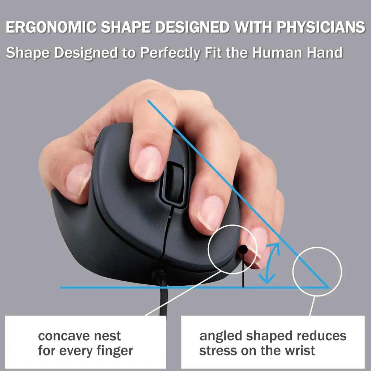 ELECOM EX-G Wired USB Ergonomic Mouse, Large White | Silent Click, 2000DPI, 5 Buttons, Right Hand - view 3