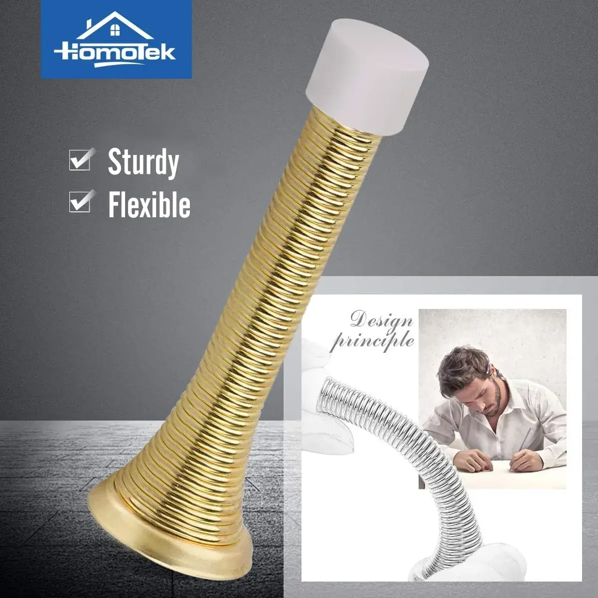 HOMOTEK Spring Door Stopper with Rubber Bumper, 20 Pack Bright Brass | Protects Walls & Doors - main product image