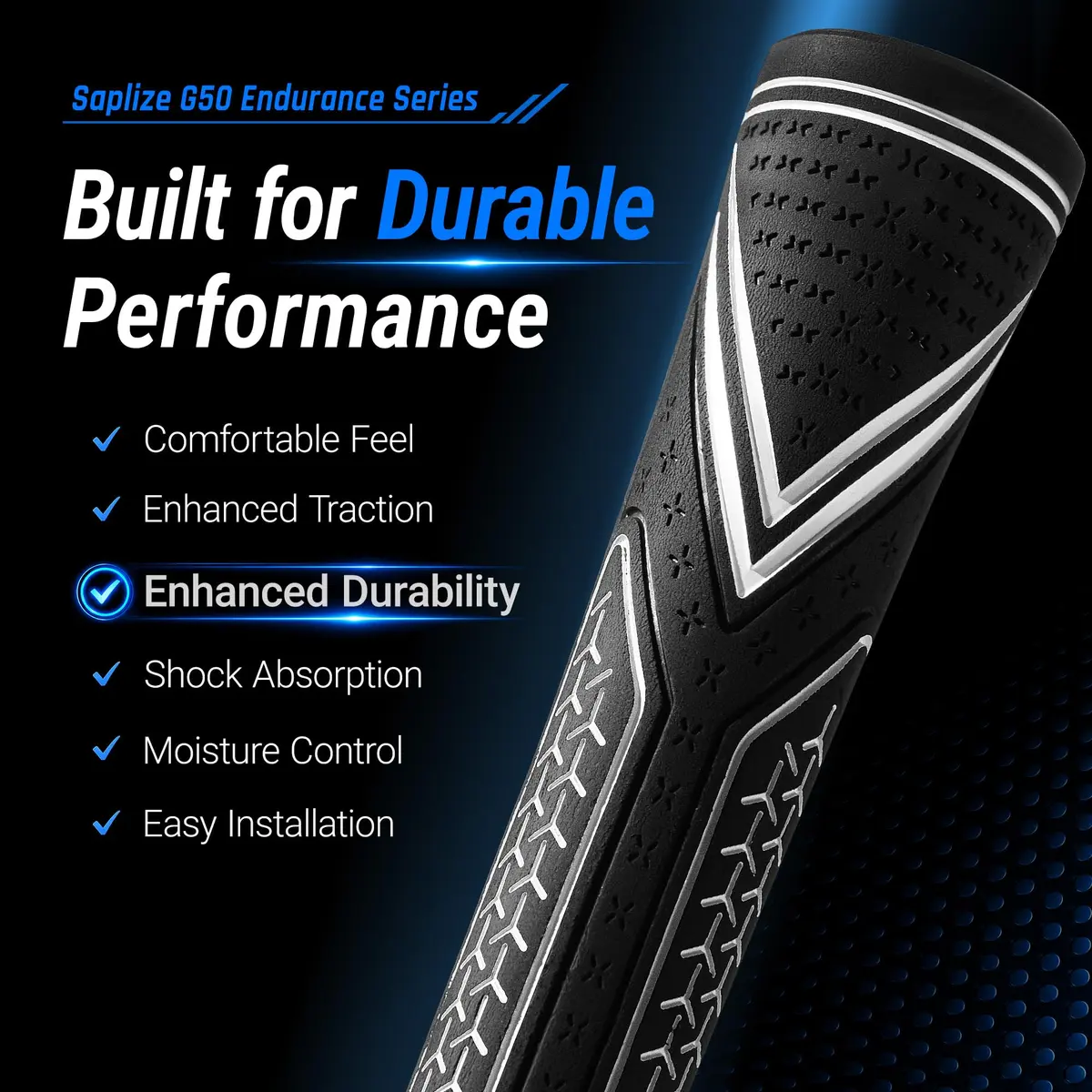 SAPLIZE G50 Endurance Golf Grips Set, Midsize, White | Premium Rubber, All-Weather Control (70-120 chars) - view 3
