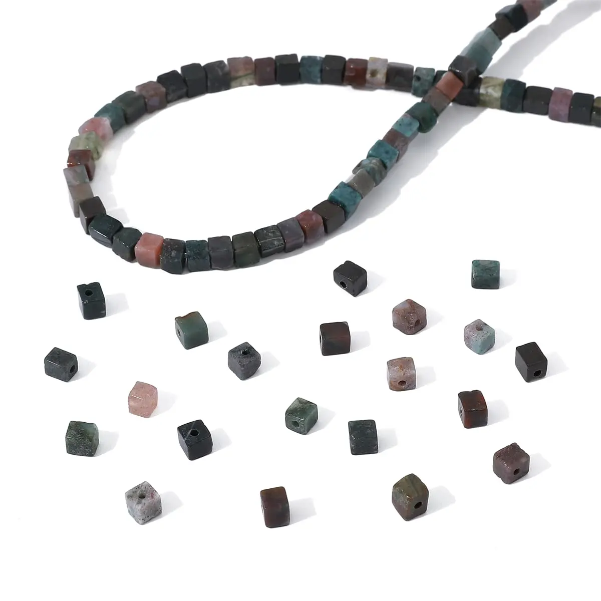 Beadia Natural Indian Agate Square Stone Beads 4x4mm | Unique Chakra Healing Gemstones for Jewelry - view 6