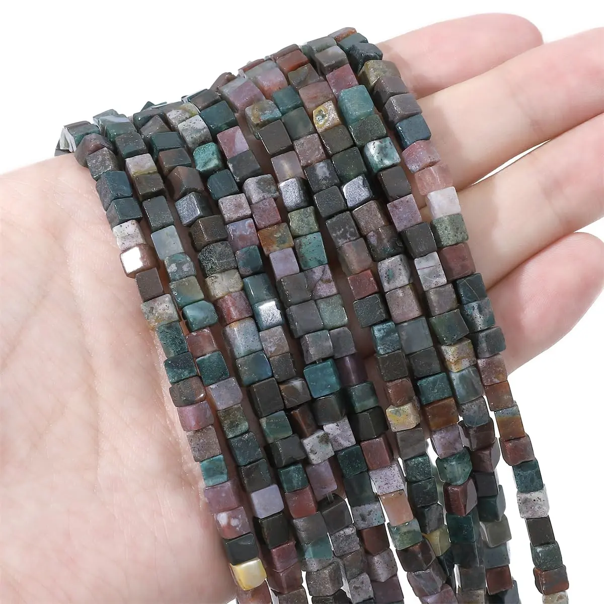 Beadia Natural Indian Agate Square Stone Beads 4x4mm | Unique Chakra Healing Gemstones for Jewelry - view 2