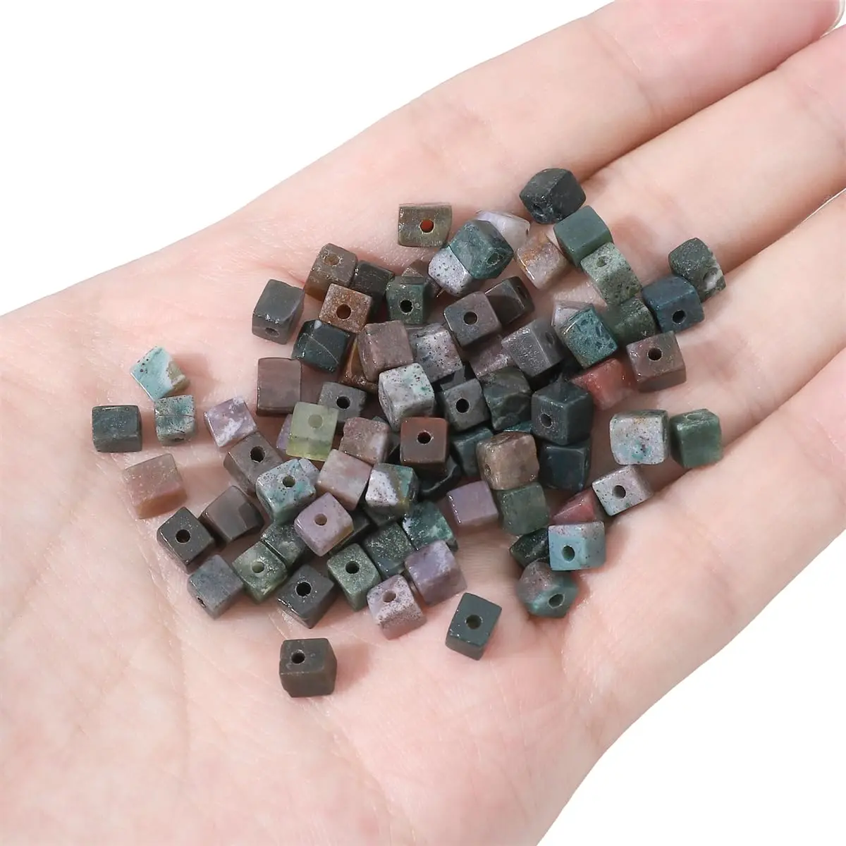 Beadia Natural Indian Agate Square Stone Beads 4x4mm | Unique Chakra Healing Gemstones for Jewelry - view 3