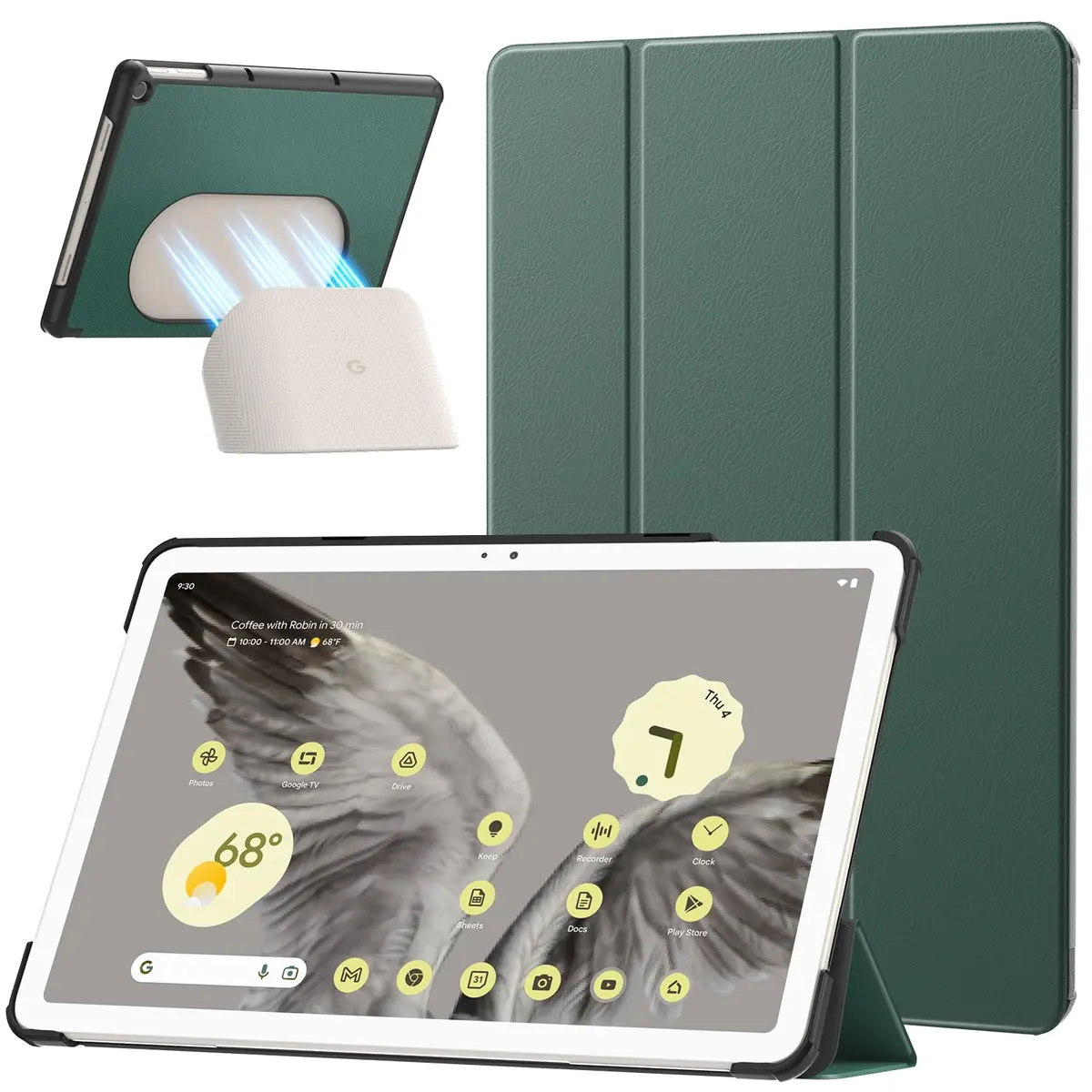 MoKo Dark Green Trifold Stand Case for Google Pixel Tablet 11 inch 2023 | Slim PU Leather TPU Back Full Protector - main product image