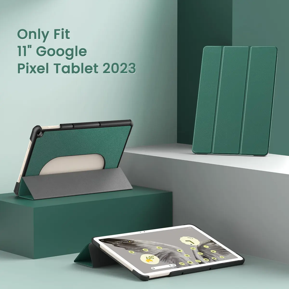 MoKo Dark Green Trifold Stand Case for Google Pixel Tablet 11 inch 2023 | Slim PU Leather TPU Back Full Protector - view 2