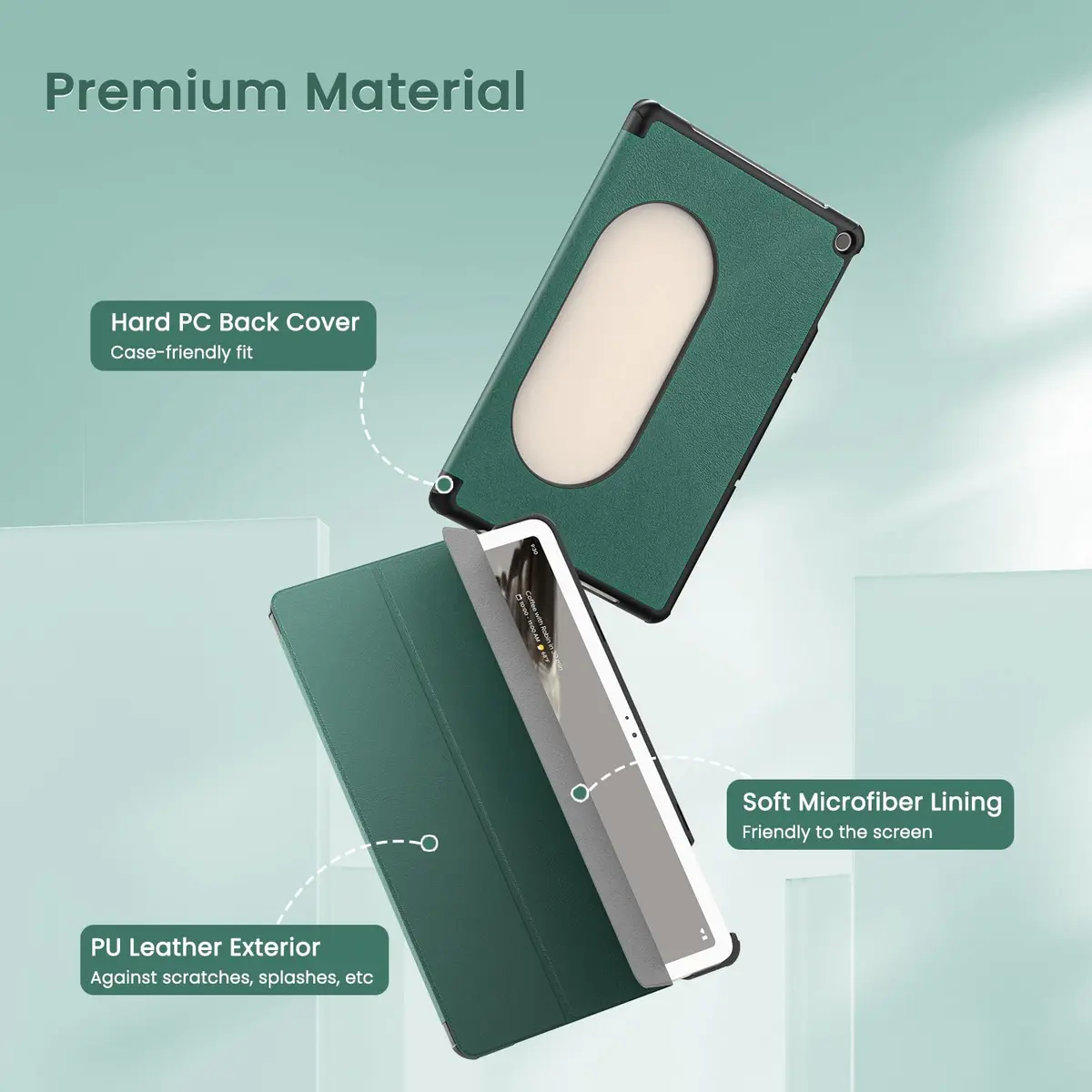 MoKo Dark Green Trifold Stand Case for Google Pixel Tablet 11 inch 2023 | Slim PU Leather TPU Back Full Protector - view 3