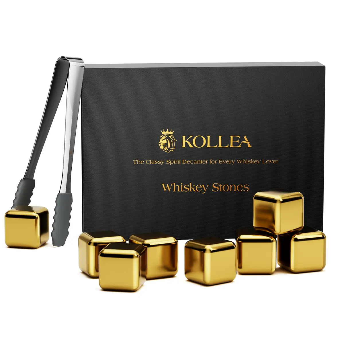 Kollea Whiskey Stones 8-Pack Stainless Steel Chilling Rocks Set, Gold | No Dilution, Premium Reusable Whiskey Ice Cubes - main product image