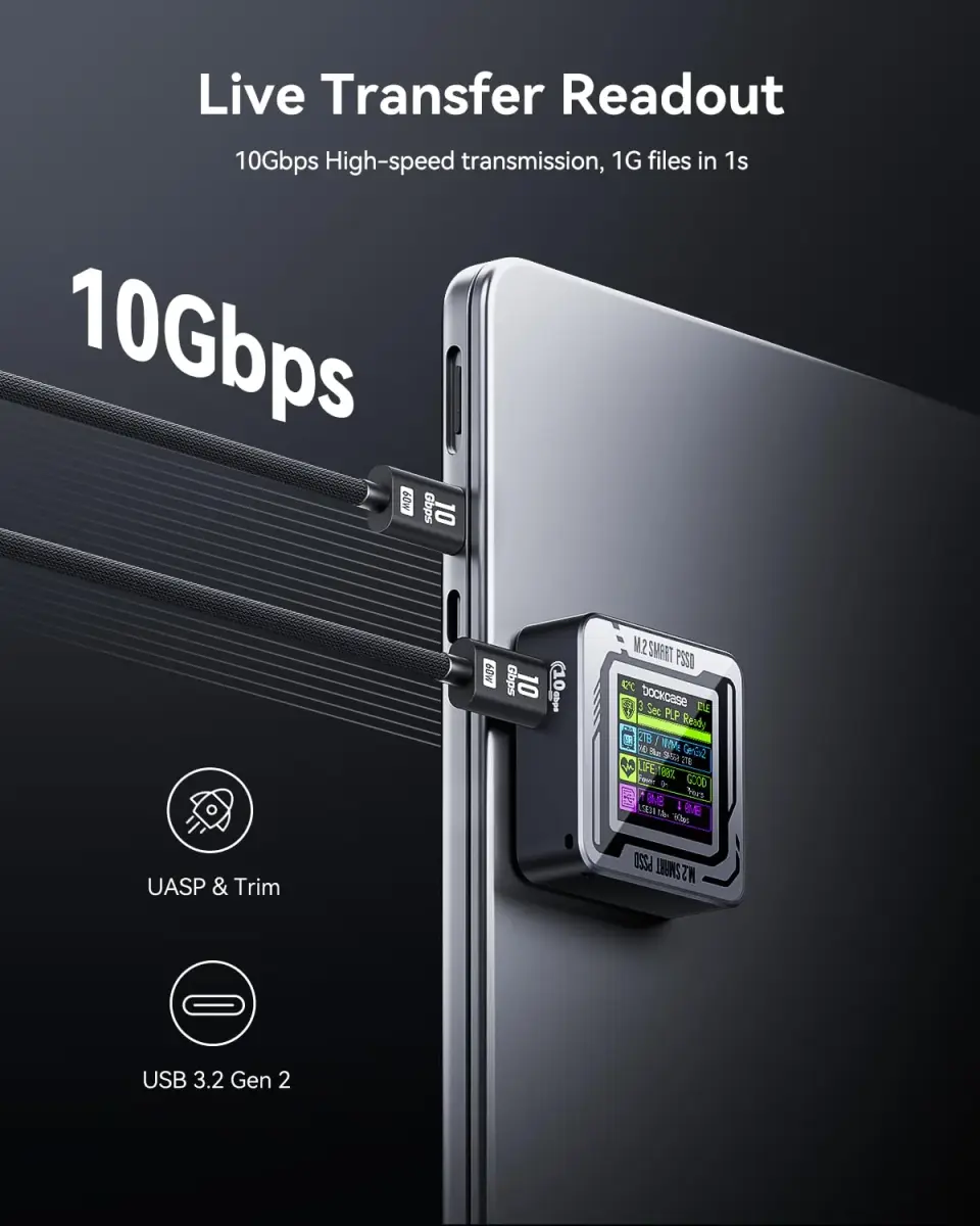 DockCase Pocket M.2 2230 NVMe SSD Enclosure Black | USB 3.2 Gen 2 10Gbps with 3s PLP - view 6