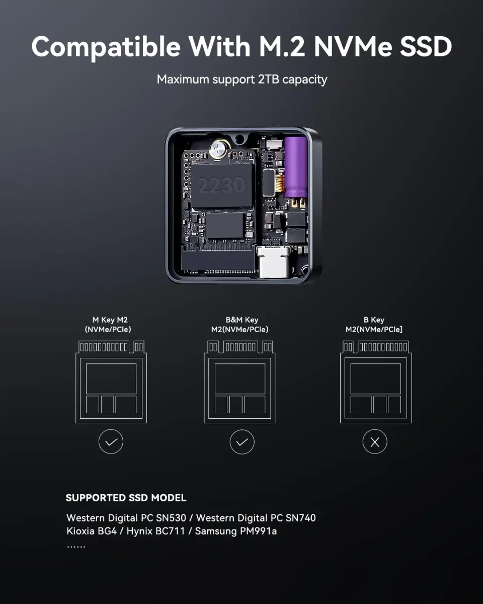 DockCase Pocket M.2 2230 NVMe SSD Enclosure Black | USB 3.2 Gen 2 10Gbps with 3s PLP - view 7