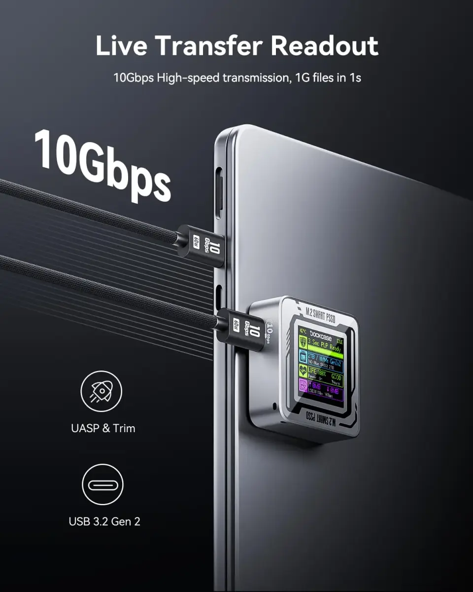 DockCase Pocket M.2 2230 NVMe SSD Enclosure Silver | USB 3.2 Gen 2 10Gbps Type-C for PCIe M-Key B+M Key UASP - view 5