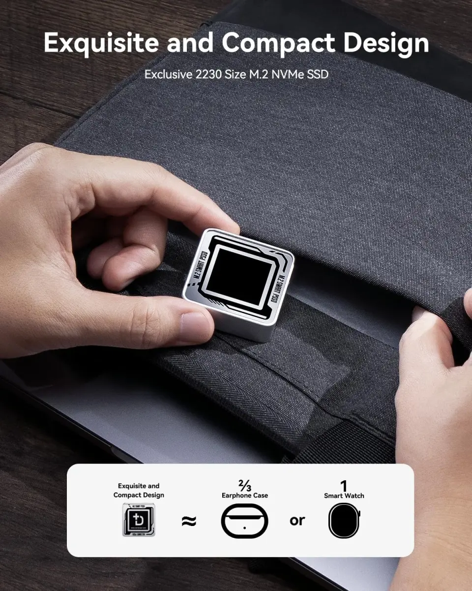 DockCase Pocket M.2 2230 NVMe SSD Enclosure Silver | USB 3.2 Gen 2 10Gbps Type-C for PCIe M-Key B+M Key UASP - view 3