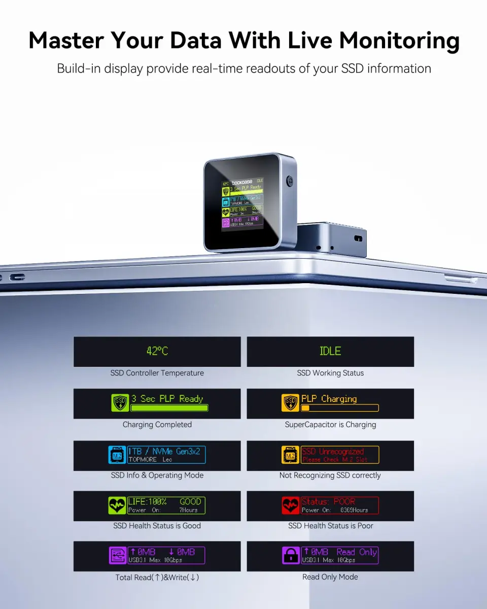 DockCase Pocket M.2 2230 NVMe SSD Enclosure 2230mm (8.7mm) | Power Loss Protection for Data Safety - view 2