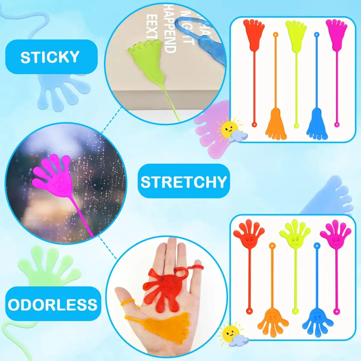 Leetous Sticky Hands & Feet Party Favors 20 PCS | Non-Toxic Vinyl Toys for Kids 3-6 Years - view 5