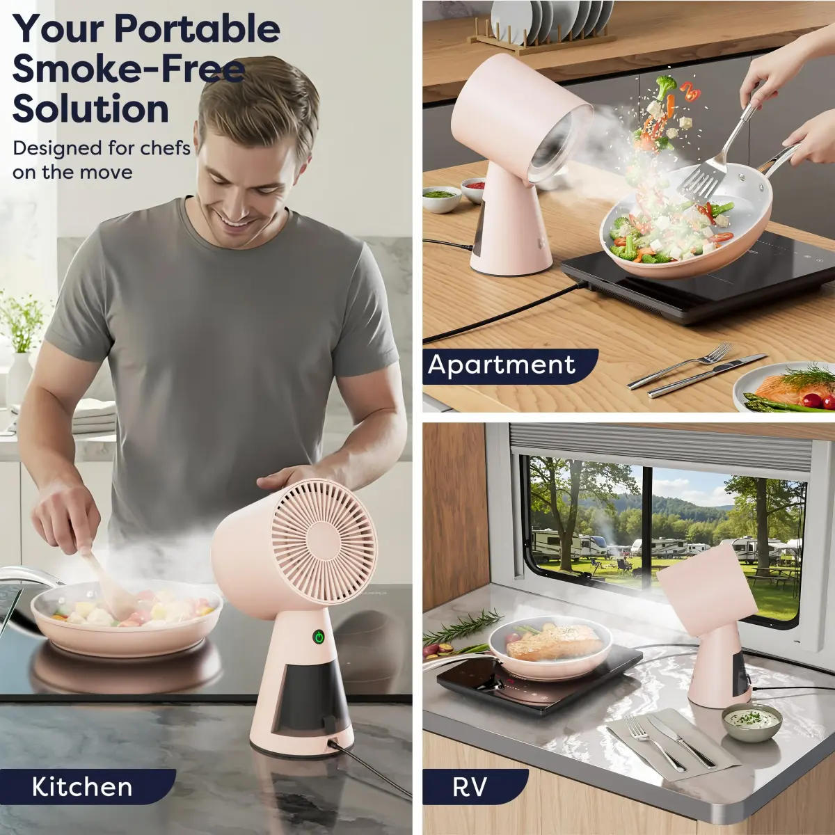 CIARRA Portable Range Hood with 2-Speed Exhaust Fan & Detachable Filter, Pink | Triple-Layer Filtration for Superior Smoke & Odor Removal - main product image