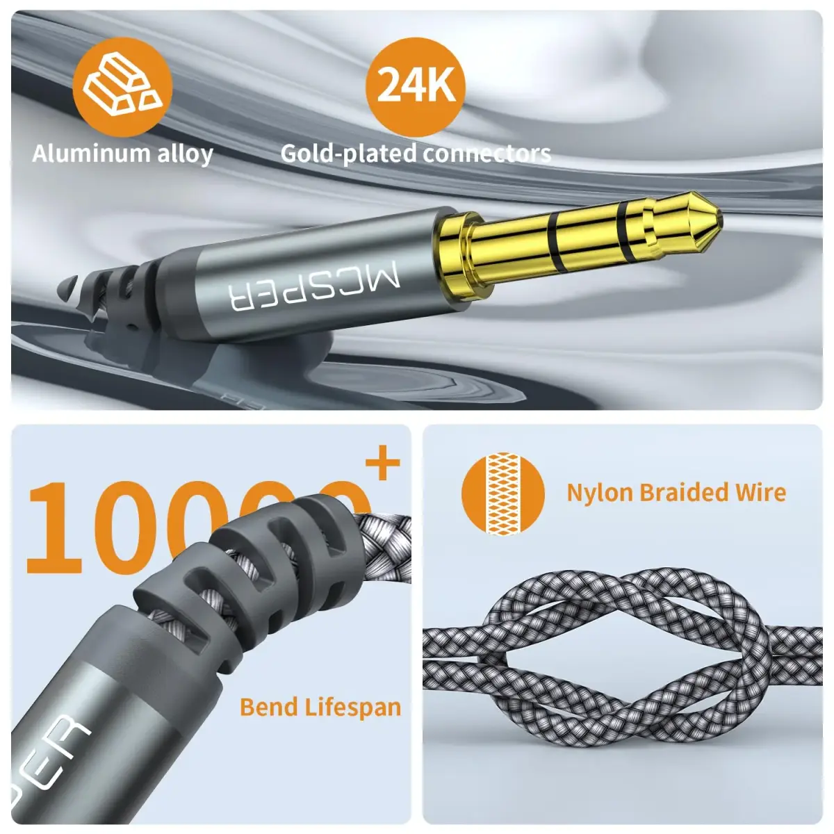MCSPER 2-Pack 3.5mm to 2.5mm Aux Audio Cable (5FT) | Nylon Braided, Gold-Plated Connectors - view 5